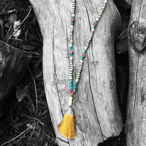 Tibetan Beads with Turquoise, Coral & SS with tassel by K Morris Designs